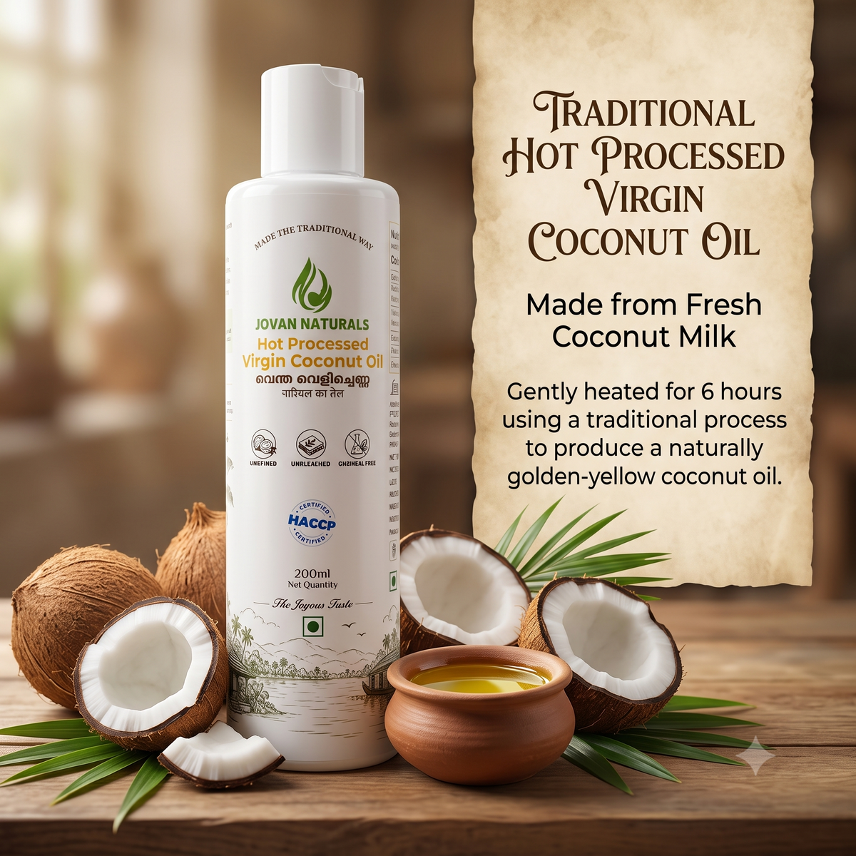 Hot Processed Virgin Coconut Oil 200ml (ഉരുക്കു വെളിച്ചെണ്ണ)