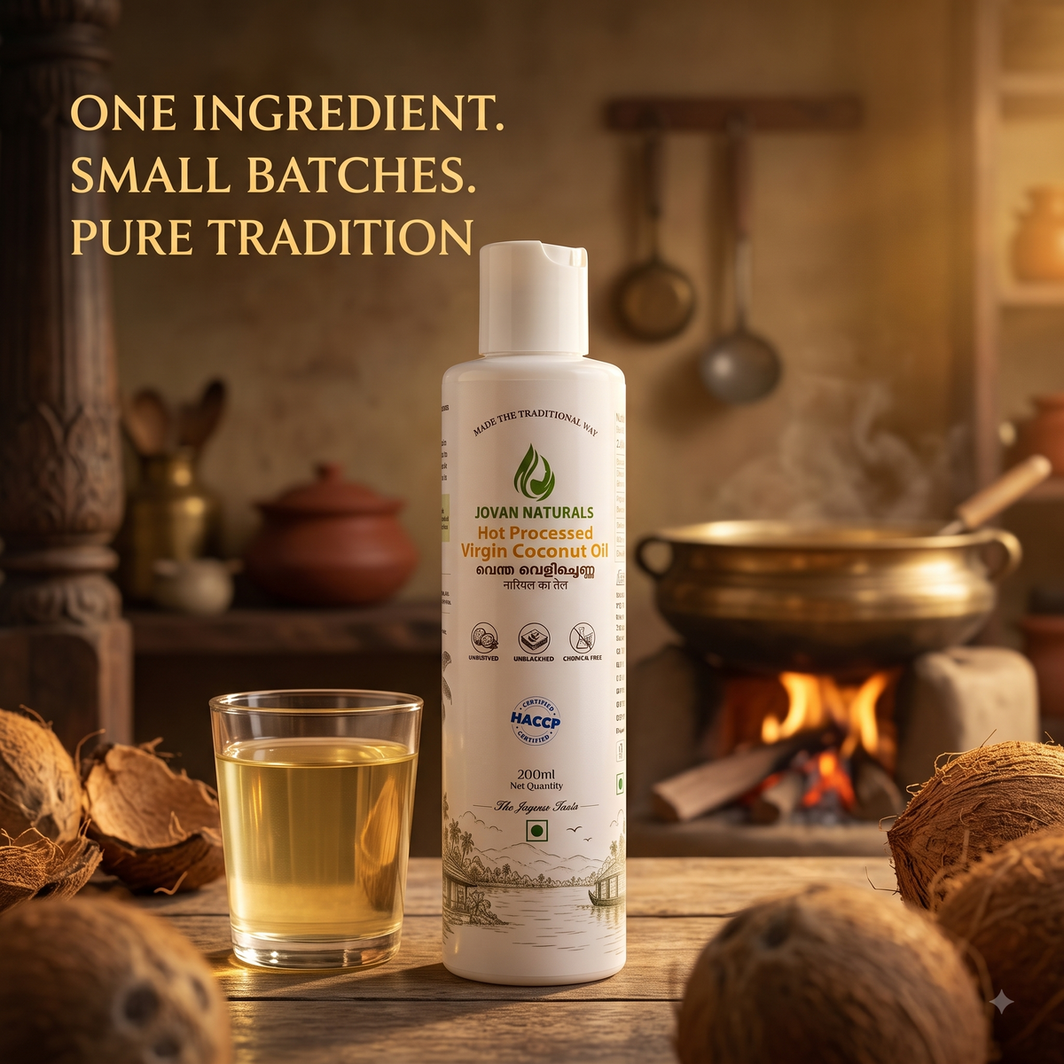 Hot Processed Virgin Coconut Oil 200ml (ഉരുക്കു വെളിച്ചെണ്ണ)